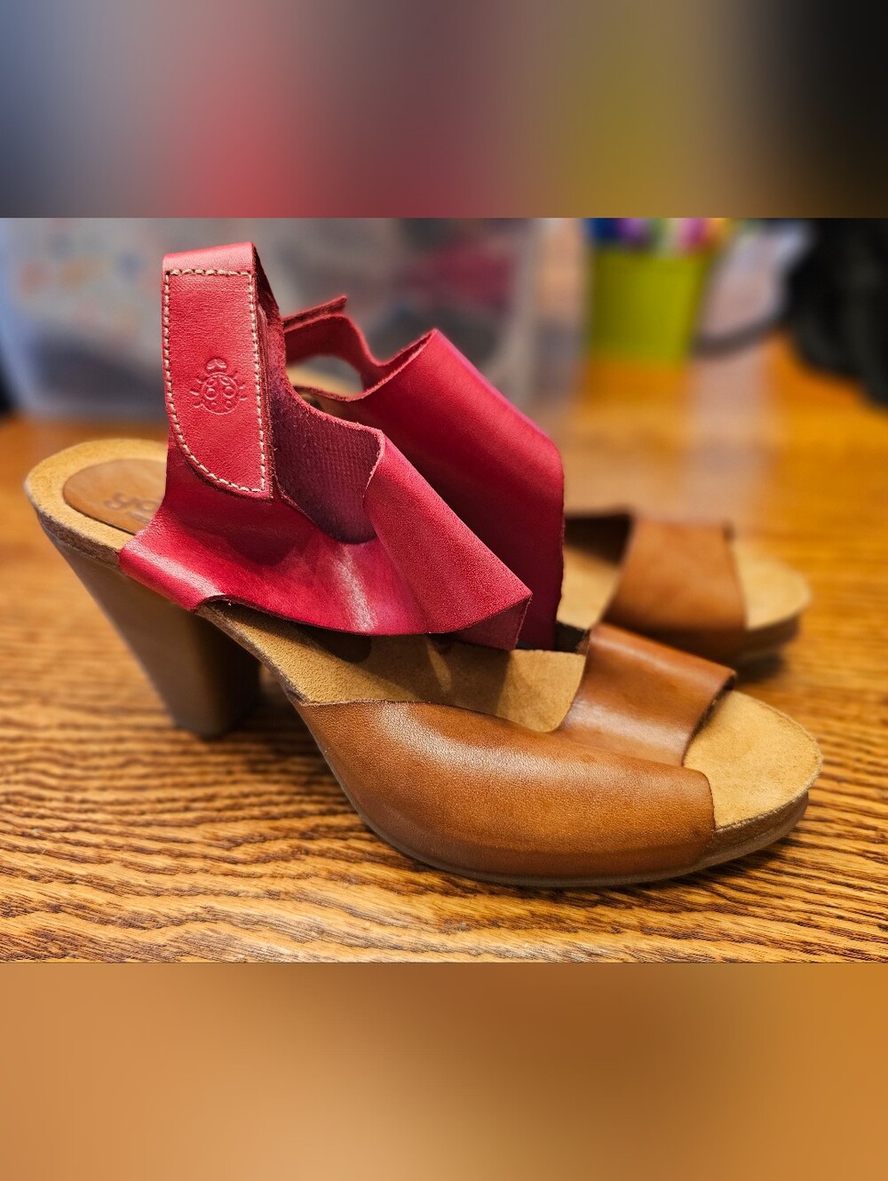 YOKONO Women’s Red & Brown Leather Slingback Heels